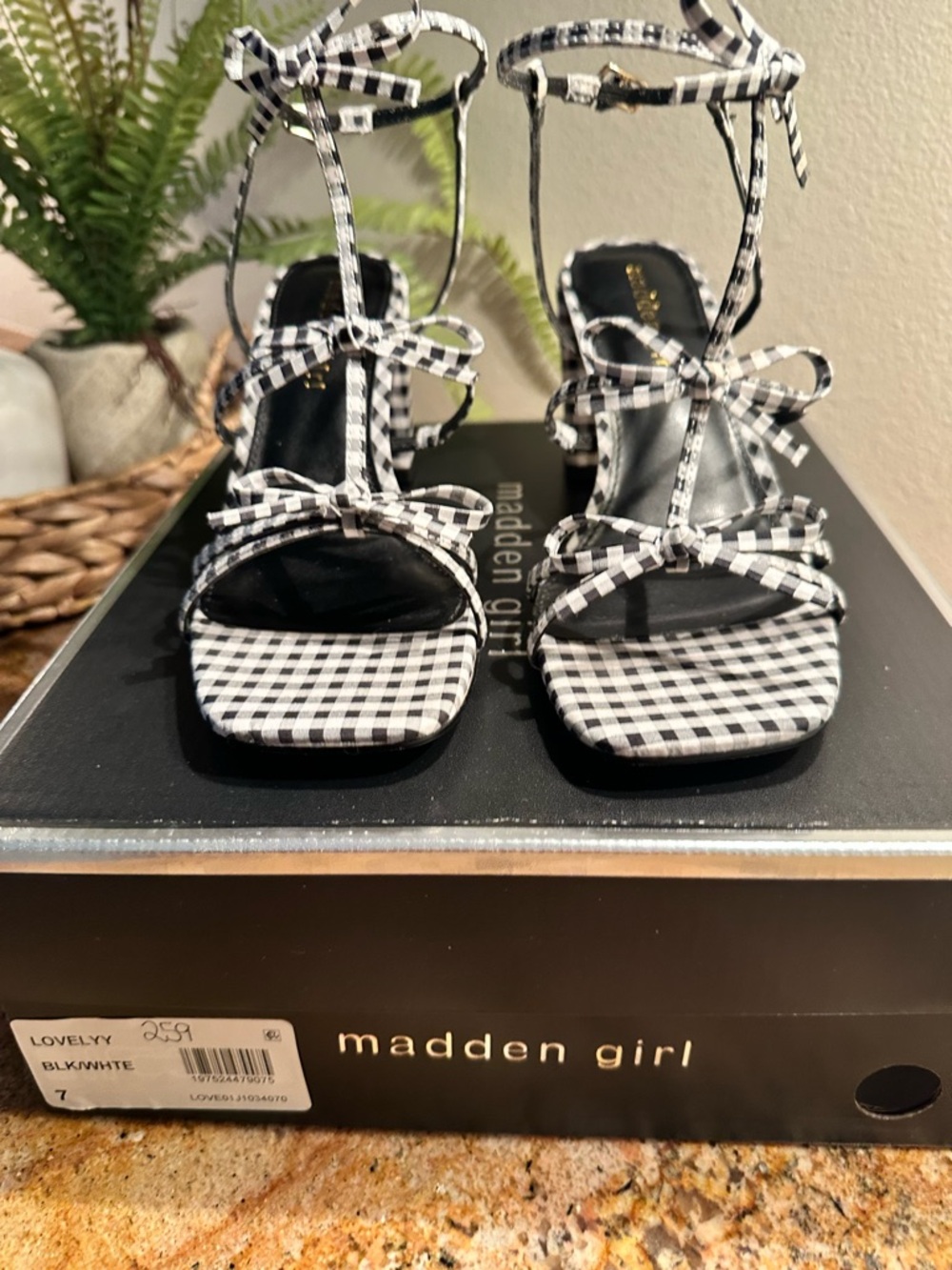 Madden Girl Black & White Gingham Ankle-Tie Heels